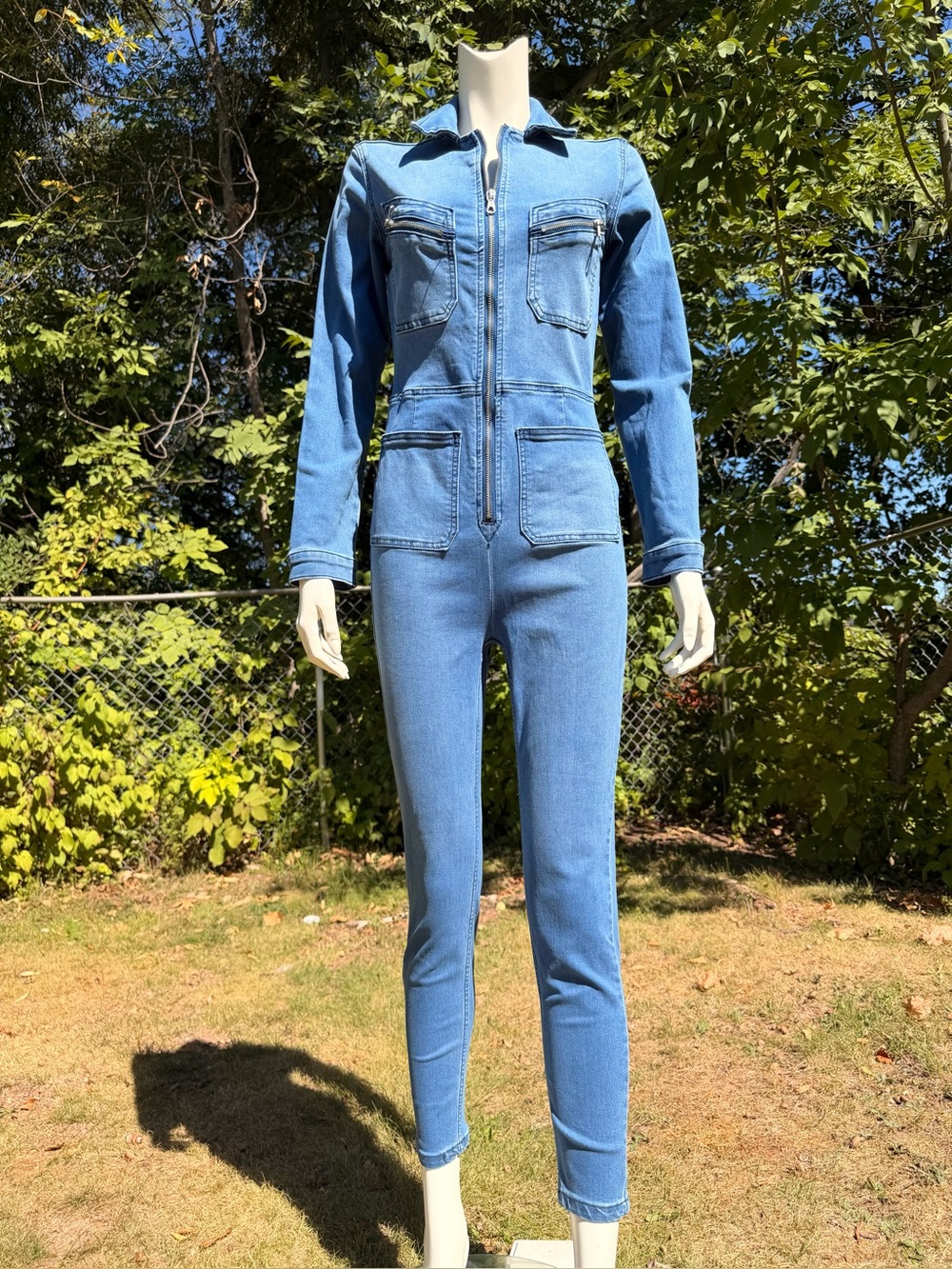 Free People Lennox Jumpsuit Women's Small Blue Denim Coveralls $148